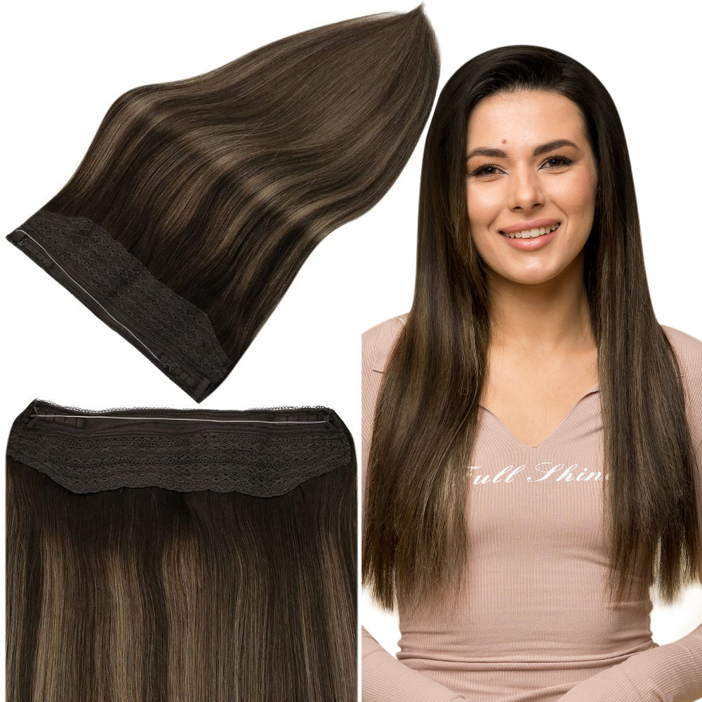 Full Shine 100% Human Hair Halo Extensions Balayage Brown Highlighted (#2/8/2)