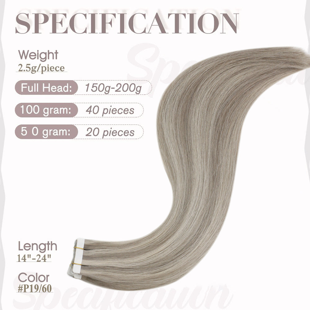 Full Shine Tape in Hair Extensions 100% Virgin Human Hair Highlights (#P19/60)