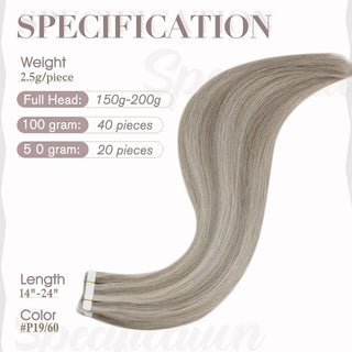 Full Shine Tape in Hair Extensions 100% Virgin Human Hair Highlights (#P19/60)