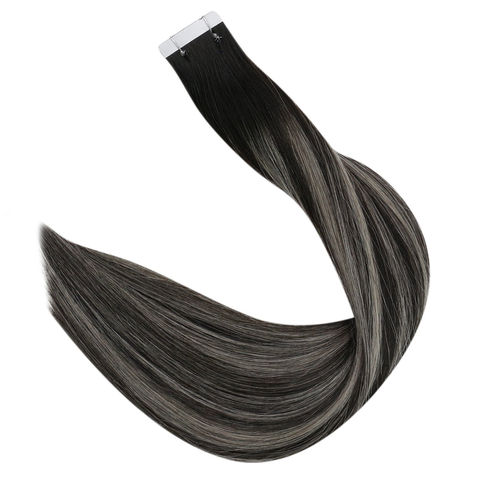 Full Shine Tape in Hair Extensions 100% Virgin Human Hair Balayage Highlights (#1B/Silver/1B)