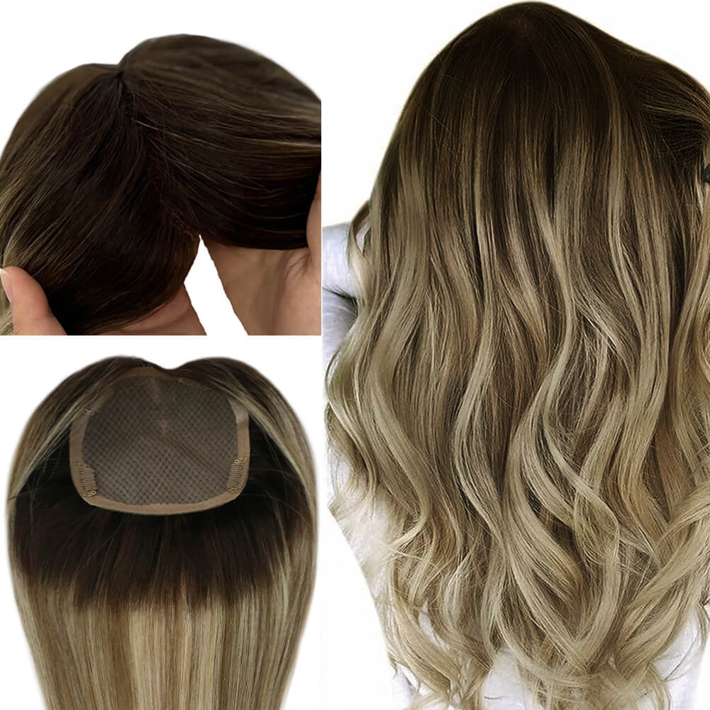 Full Shine Lace Human Hair Topper Piece For Women Hair Loss 13cm*13cm Balayage #3/6/22