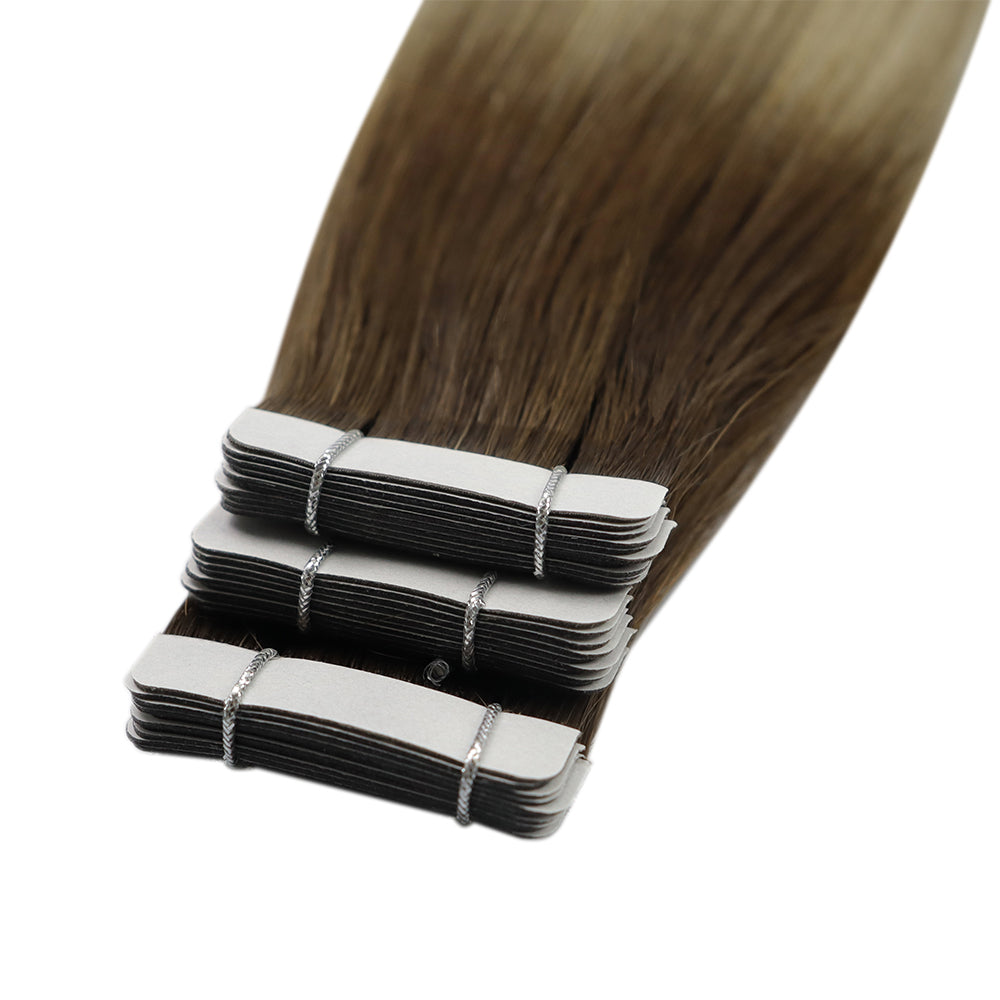 Full Shine Tape in Hair Extensions 100% Virgin Human Hair Balayage (#3/8/22)