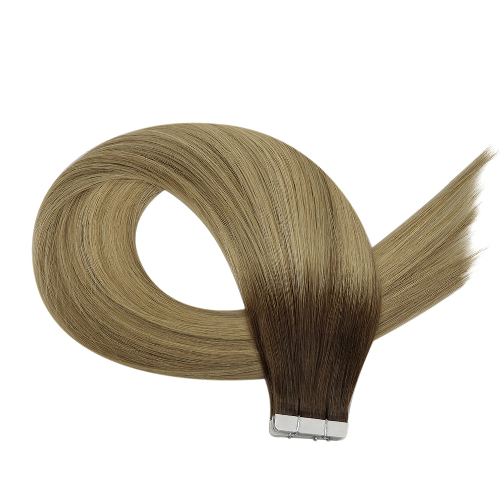 Full Shine Tape in Hair Extensions 100% Virgin Human Hair Balayage (#3/8/22)
