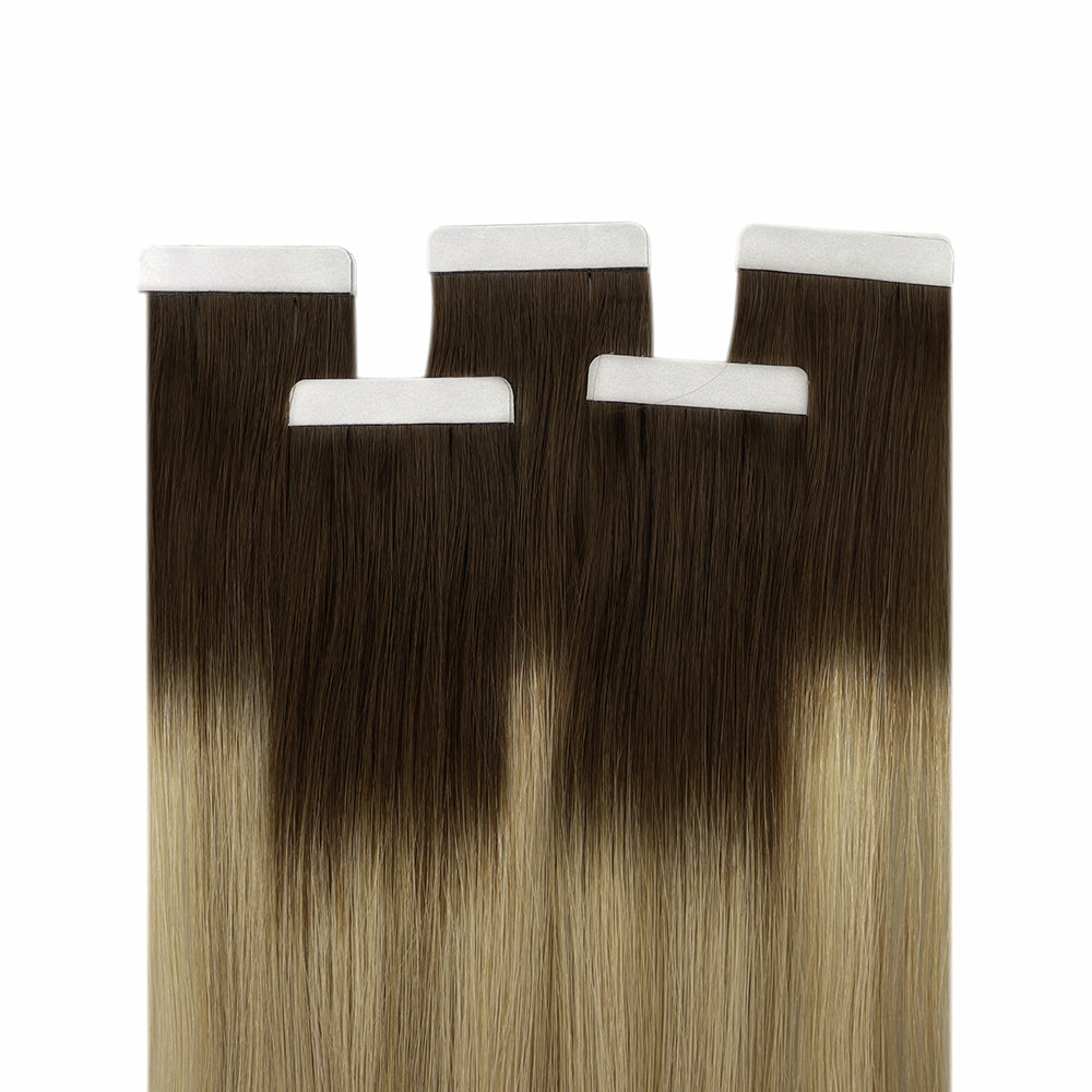 Full Shine Tape in Hair Extensions 100% Virgin Human Hair Balayage (#3/8/22)