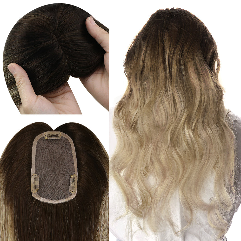 Full Shine Lace Wig Toppers 3*5 Inch Lace Base Hairpiece For Women Balayage #3/8/22