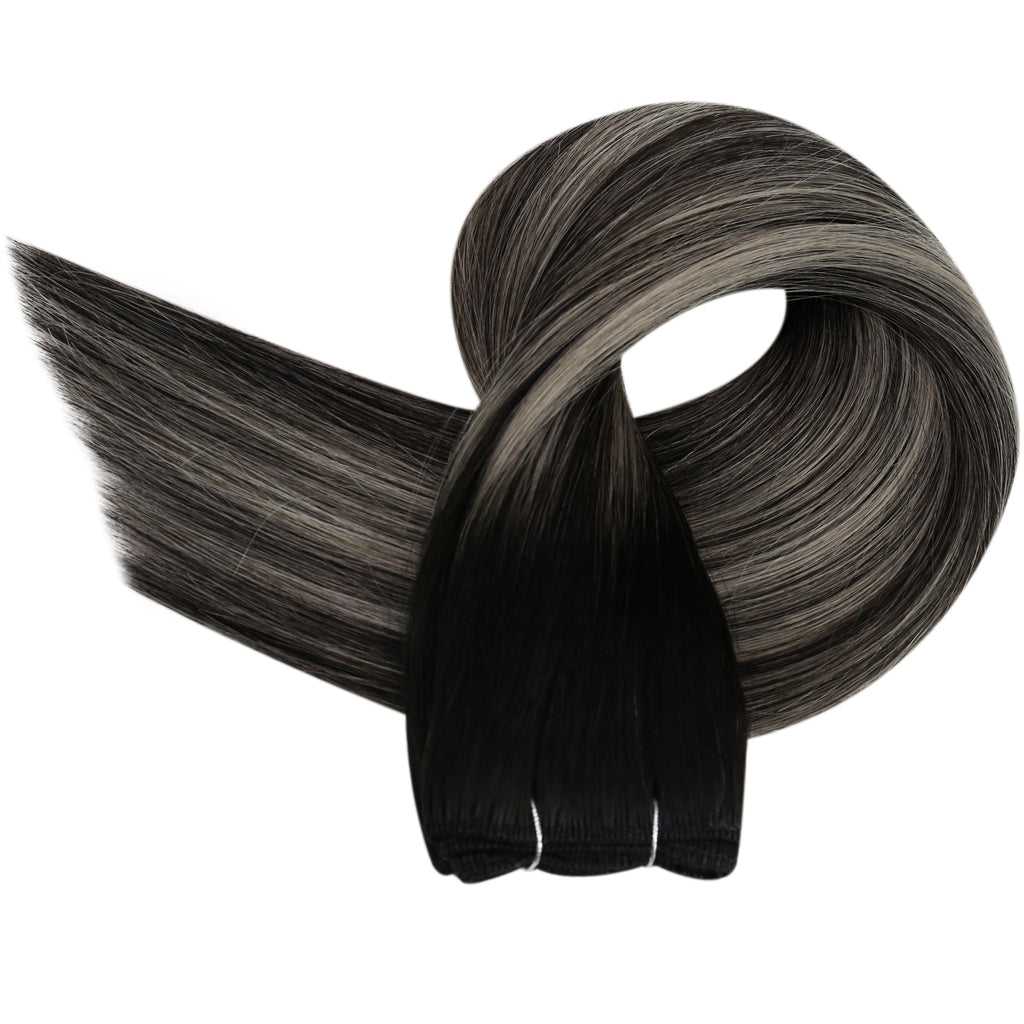 Full Shine Virgin Weft Brazilian 100% Human Hair Sew In Bundles Balayage Highlights (#1B/Silver/1B)
