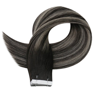 Full Shine Tape in Hair Extensions 100% Virgin Human Hair Balayage Highlights (#1B/Silver/1B)