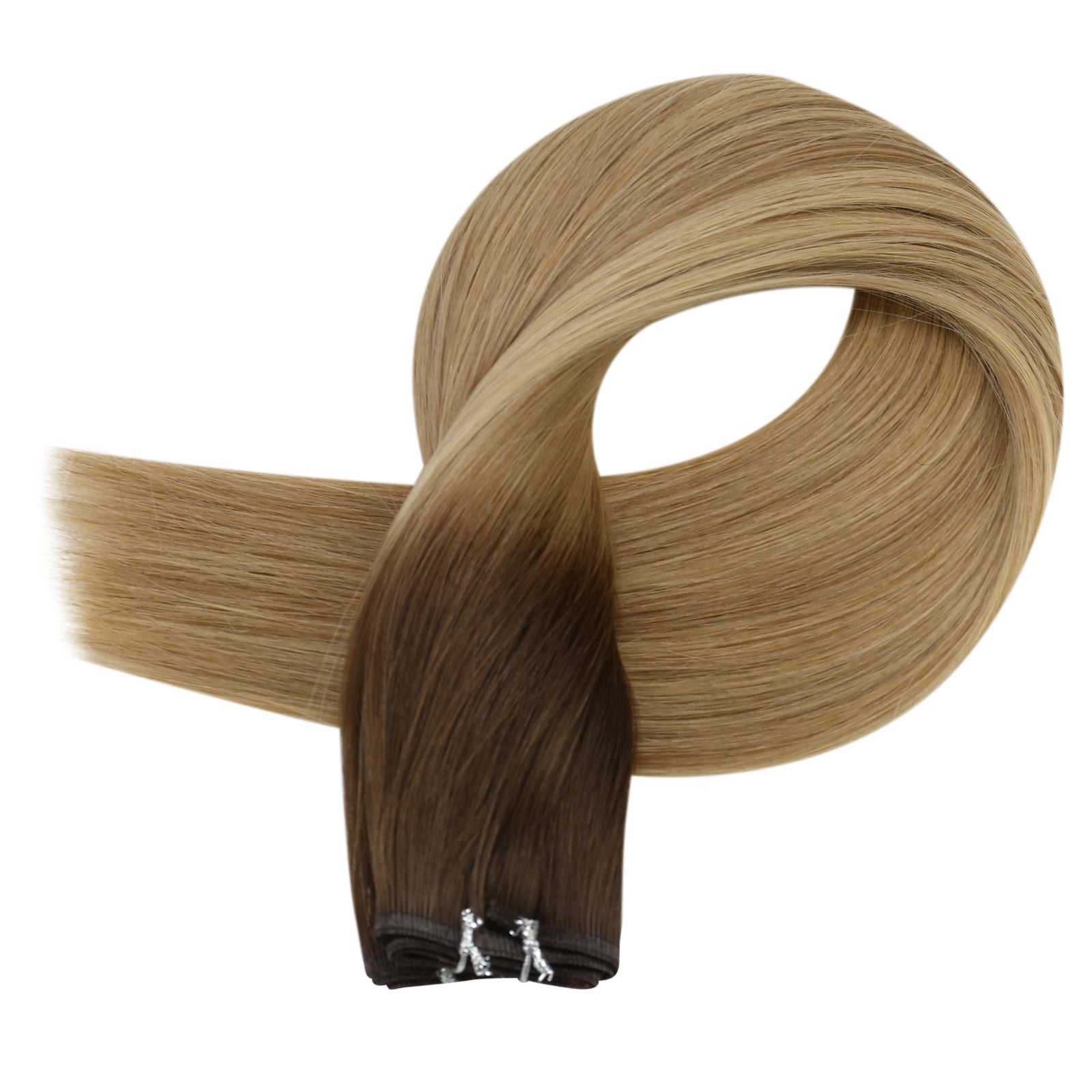 Full Shine Flat Silk Weft Virgin Sew In Human Hair Extensions Balayage(#3/8/22)