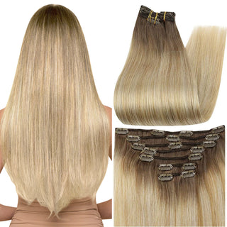Full Shine Clip in Extensions 100% Remy Human Hair 7 Pieces Balayage (#6/27/60)