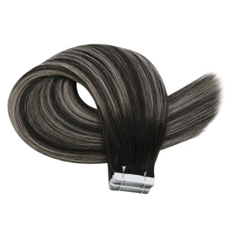 Full Shine Tape in Hair Extensions 100% Virgin Human Hair Balayage Highlights (#1B/Silver/1B)