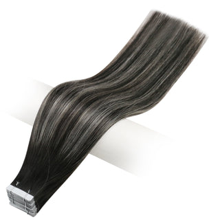 Full Shine Tape in Hair Extensions 100% Virgin Human Hair Balayage Highlights (#1B/Silver/1B)