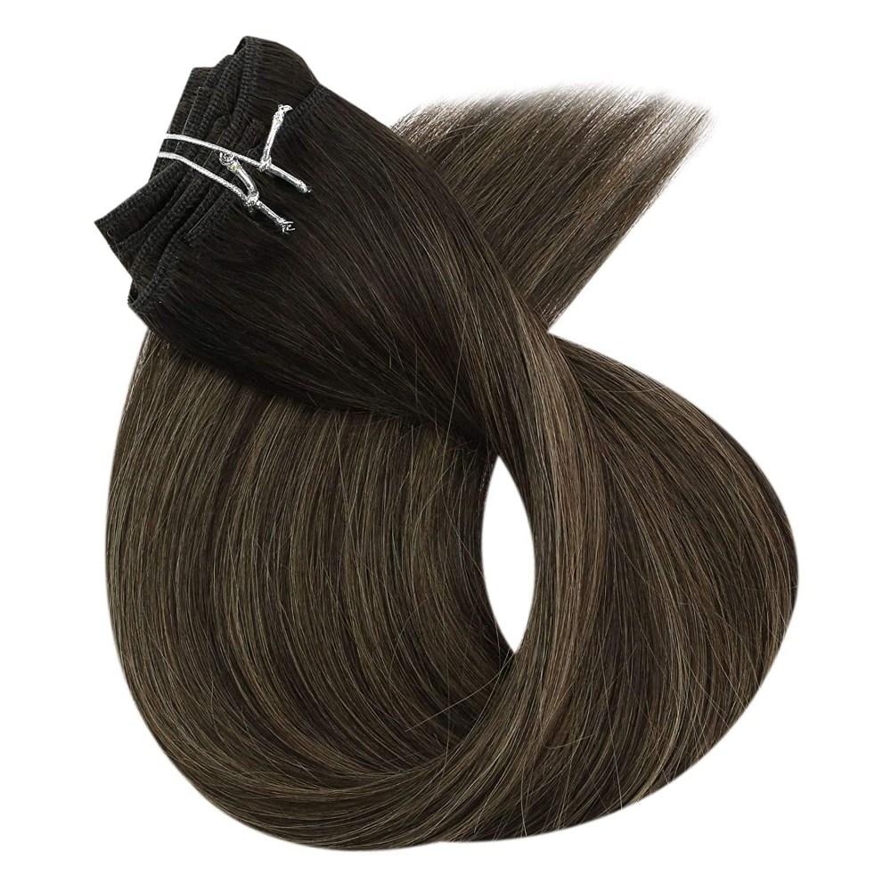 brown clip in human hair
