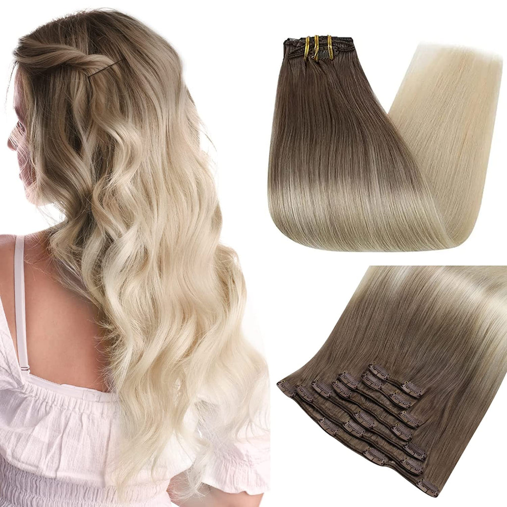 Full Shine Clip in Extensions 100% Remy Human Hair Balayage Ombre (#8/60)