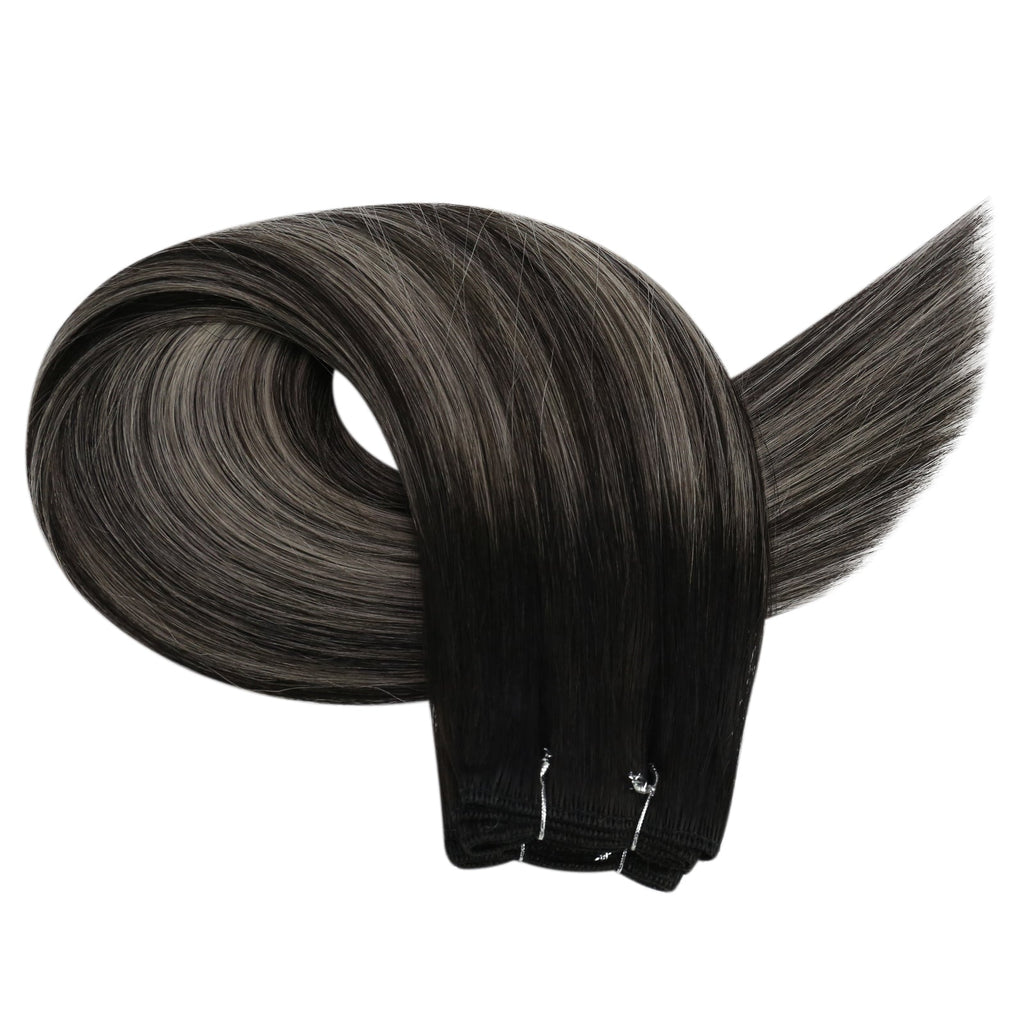 Full Shine Virgin Weft Brazilian 100% Human Hair Sew In Bundles Balayage Highlights (#1B/Silver/1B)