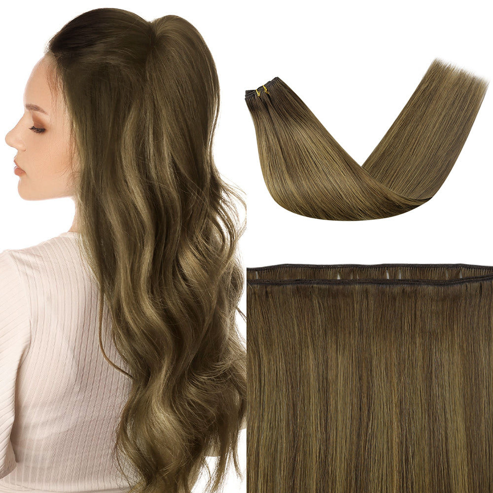 Full Shine Virgin Weft Brazilian 100% Human Hair Sew In Bundles Balayage Highlights (#DU)