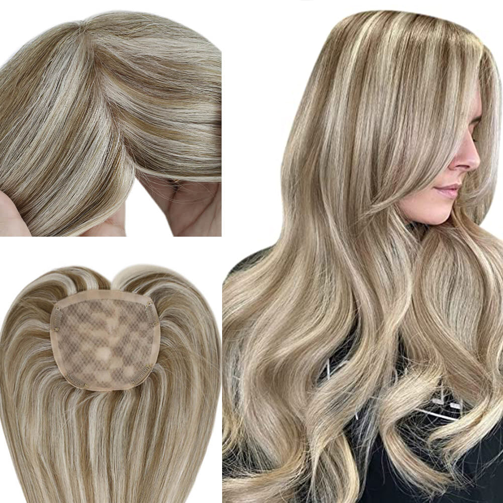 Full Shine Lace Human Hair Topper Piece 13cm*13cm For Women Highlights #P8/60