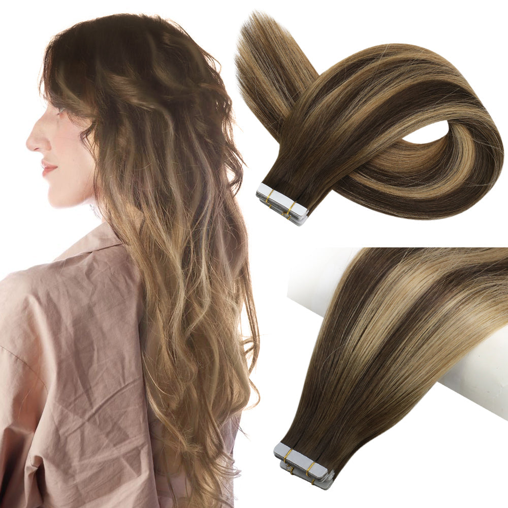 Full Shine Tape in Hair Extensions 100% Virgin Human Hair Balayage (#BM)