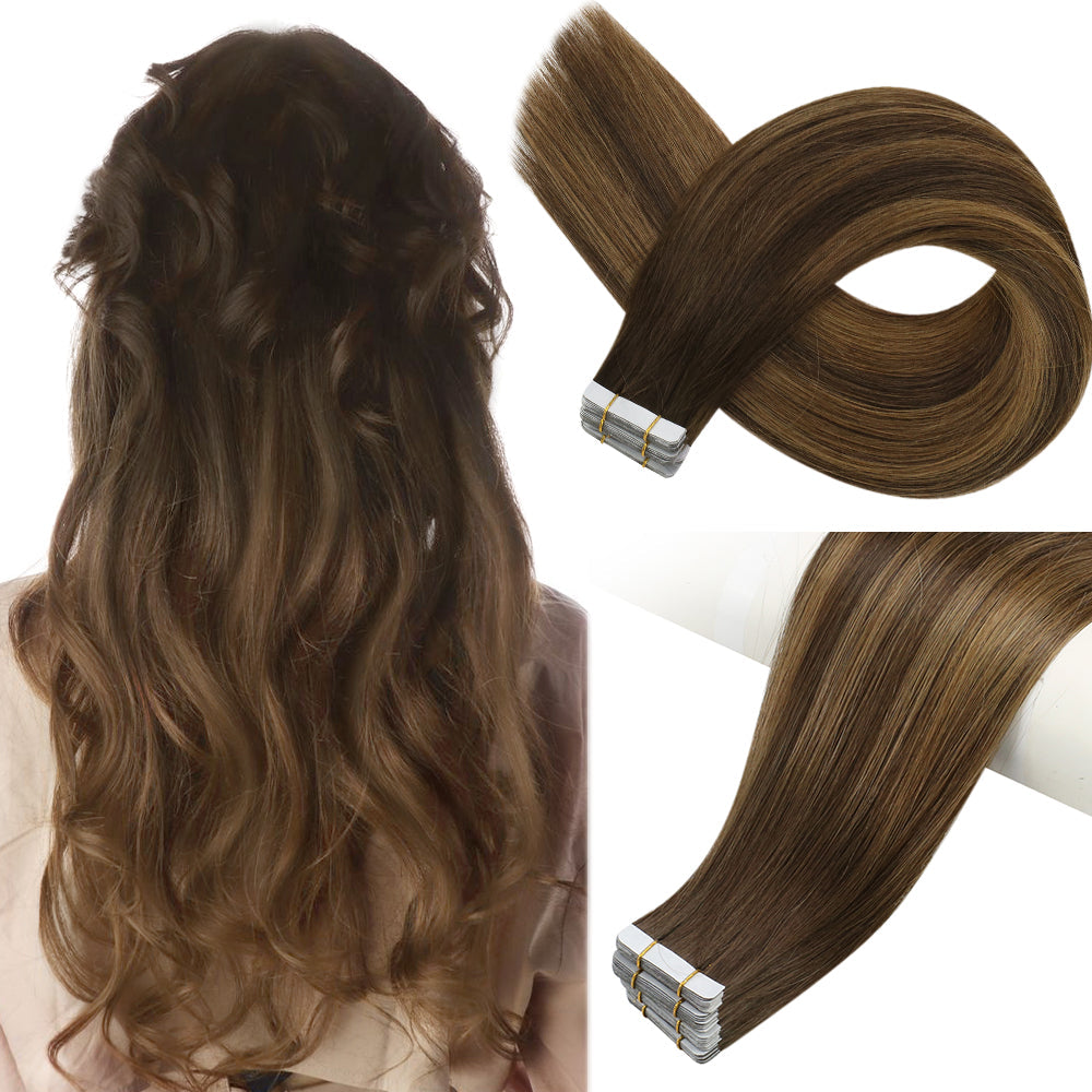 Full Shine Tape in Hair Extensions 100% Virgin Human Hair Balayage (#DU)