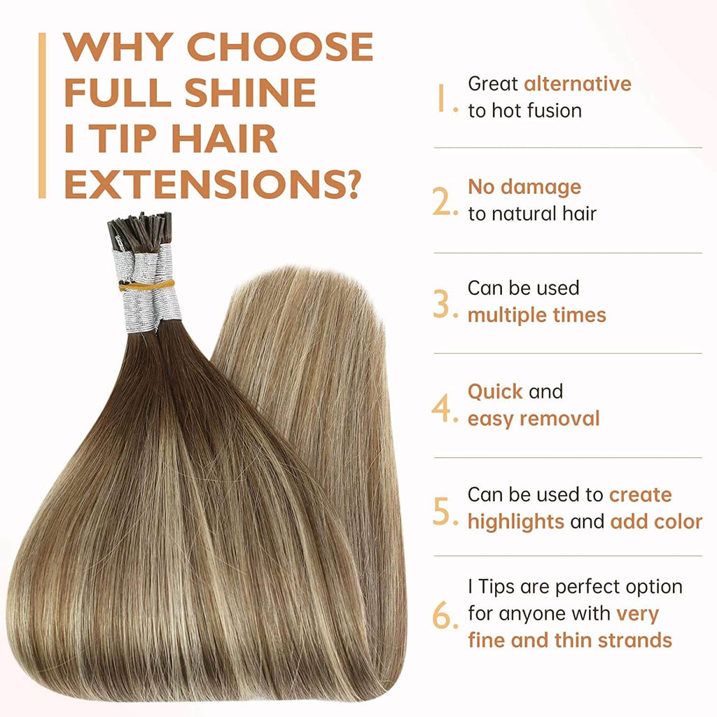 Full Shine I Tip 100% Remy Human Hair Extensions Balayage (#3/8/22)