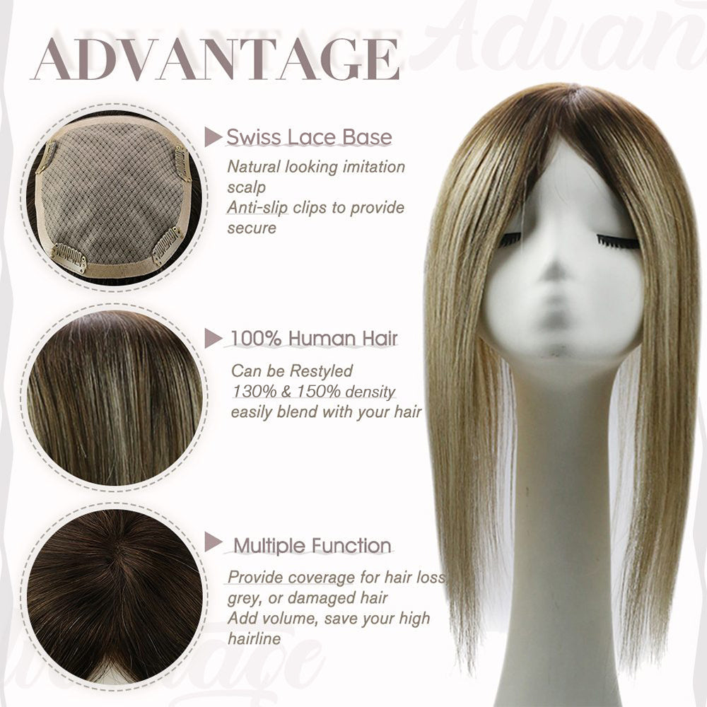 Full Shine Lace Human Hair Topper Piece For Women Hair Loss 13cm*13cm Balayage #3/6/22
