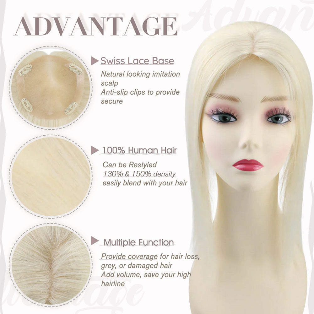 Full Shine Lace Human Hair Wig Toppers 13cm*13cm For Women Hair Loss #60 Platinum Blonde