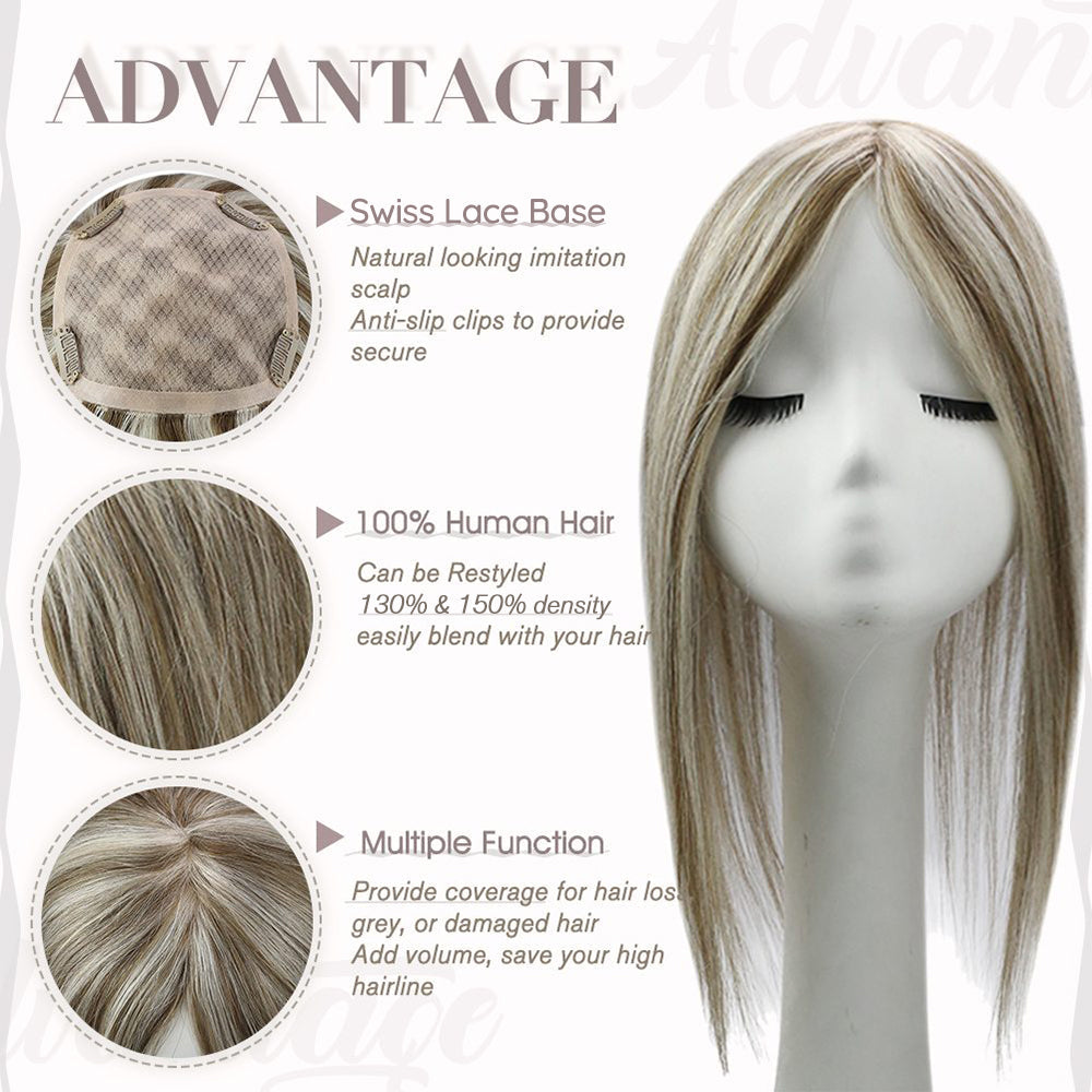 Full Shine Lace Human Hair Topper Piece 13cm*13cm For Women Highlights #P8/60