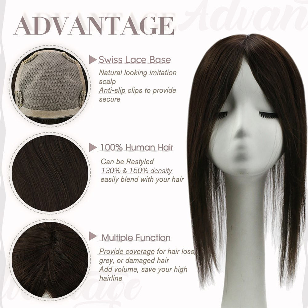 Full Shine Lace Human Hair Wig Toppers 13cm*13cm For Women Hair Loss #2 Darkest Brown