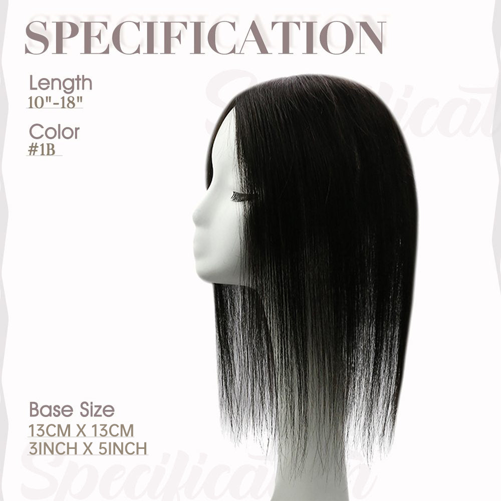Full Shine Lace Human Hair Wig Toppers 13cm*13cm For Women Hair Loss #1B Off Black