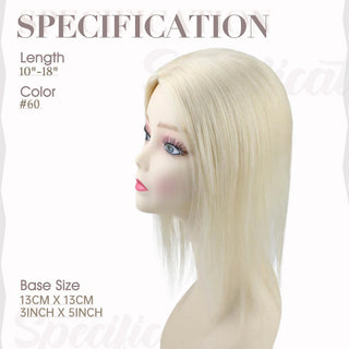 Full Shine Lace Wig Toppers 3*5 Inch Lace Base Hairpiece For Women Pure Color #60 Blonde