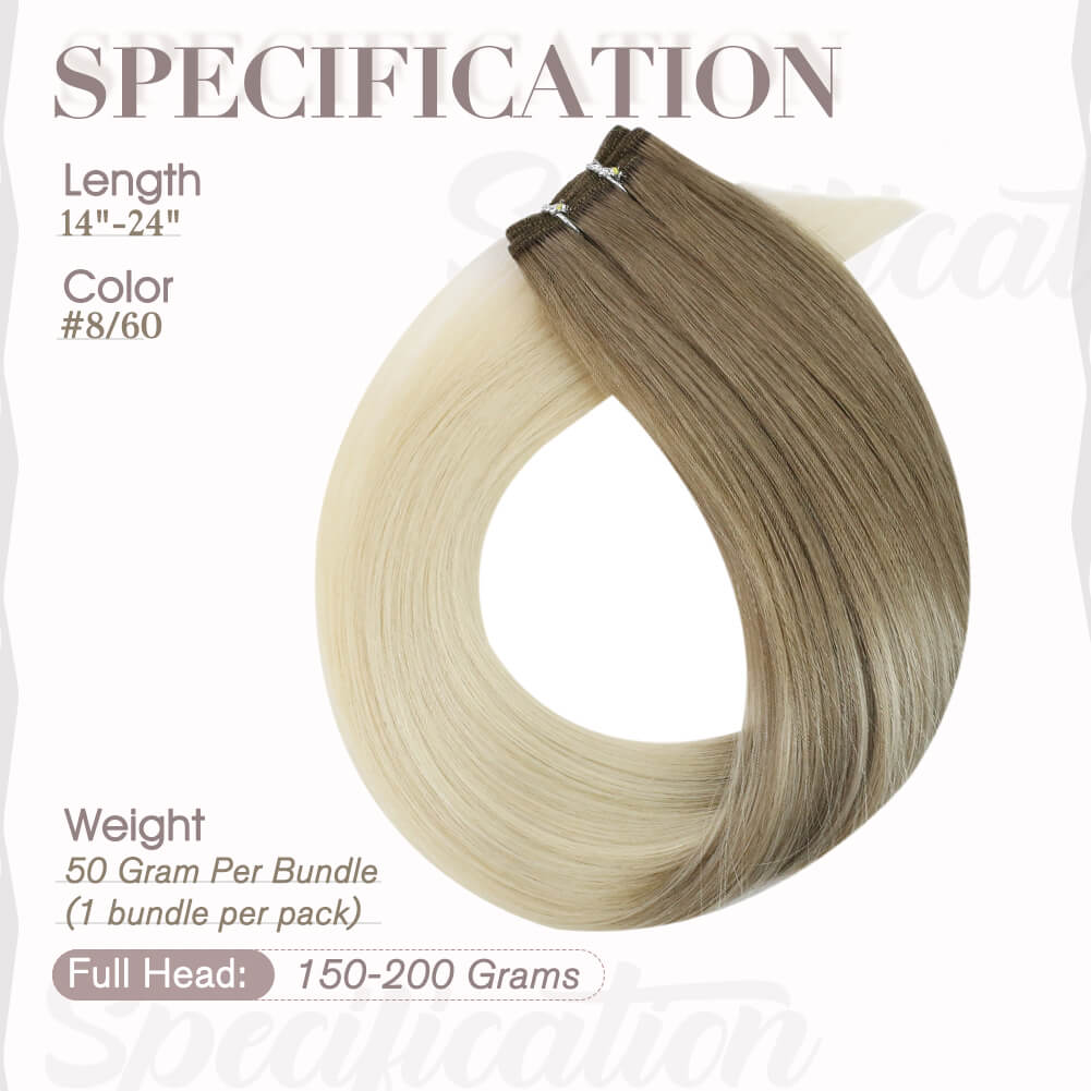 Full Shine Virgin Weft Brazilian 100% Human Hair Sew In Bundles Balayage Ombre (#8/60)