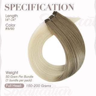 Full Shine Virgin Weft Brazilian 100% Human Hair Sew In Bundles Balayage Ombre (#8/60)