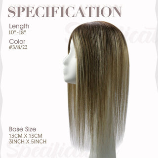 Full Shine Lace Wig Toppers 3*5 Inch Lace Base Hairpiece For Women Balayage #3/8/22