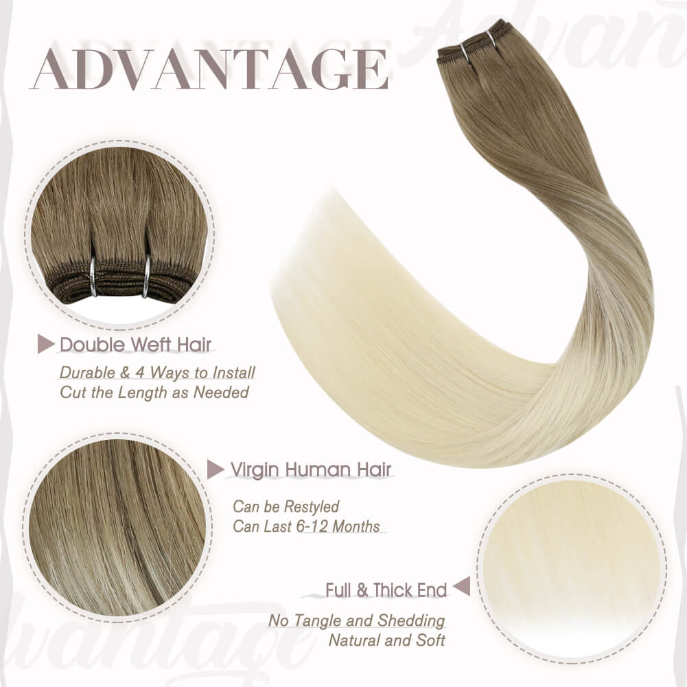 Full Shine Virgin Weft Brazilian 100% Human Hair Sew In Bundles Balayage Ombre (#8/60)