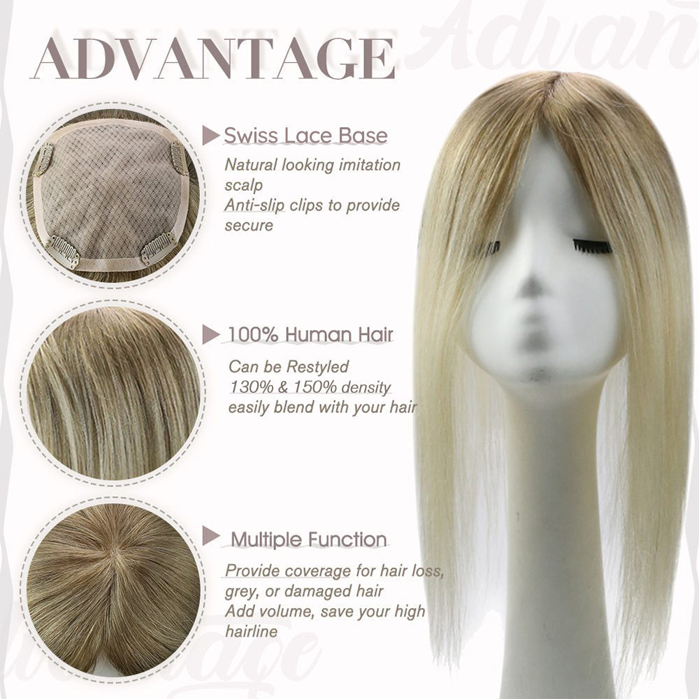 Full Shine Human Hair Wig Toppers 13cm*13cm For Women Hair Loss Balayage #10/613