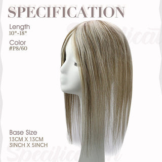 Full Shine Lace Human Hair Topper Piece 13cm*13cm For Women Highlights #P8/60