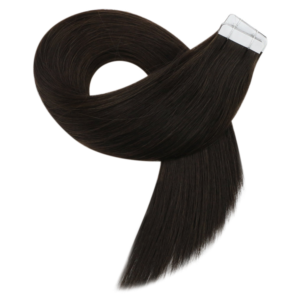 virgin human tape ins on short hair darkest brown #2