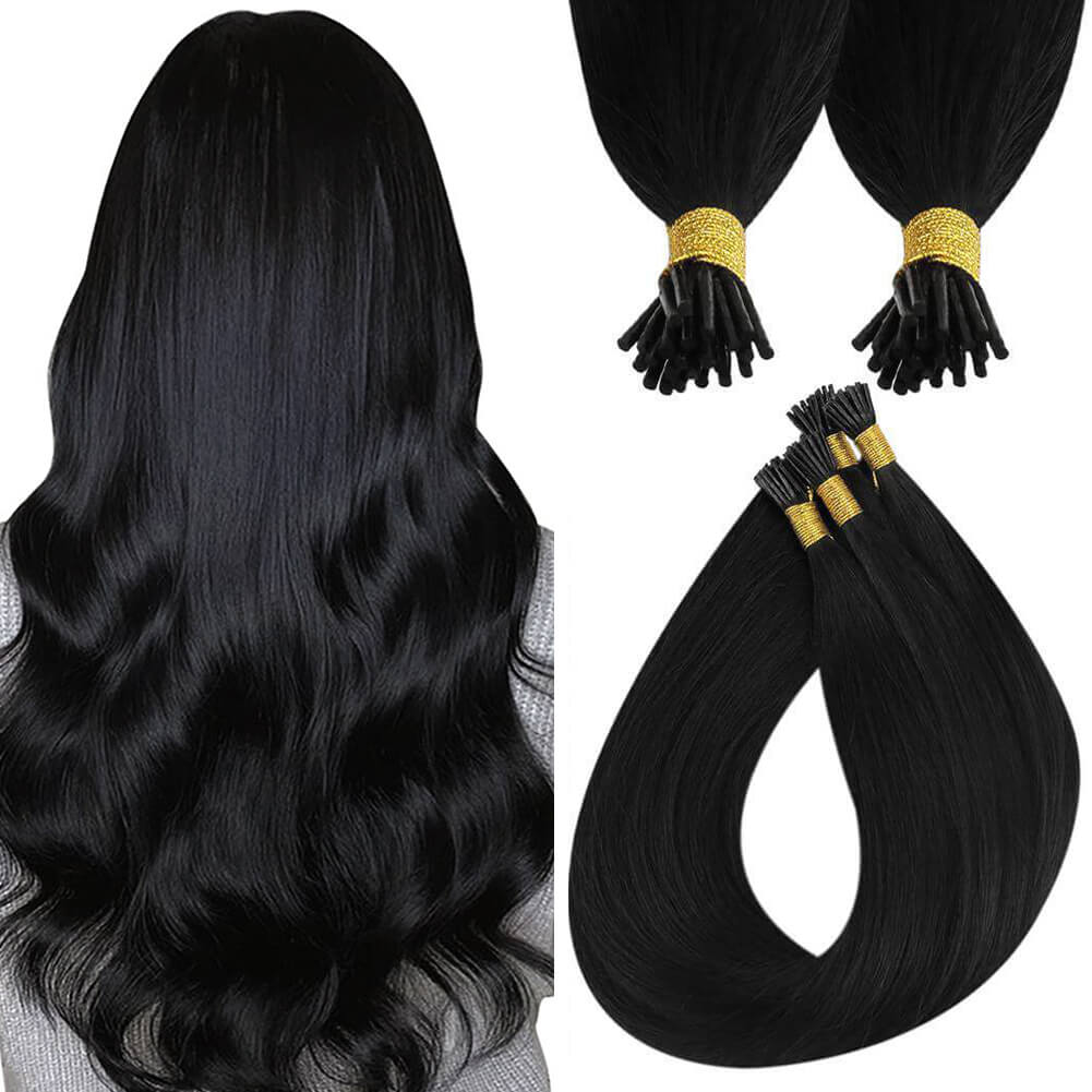 Full Shine I Tip Hair Extensions 100% Virgin Human Hair Jet Black (#1)