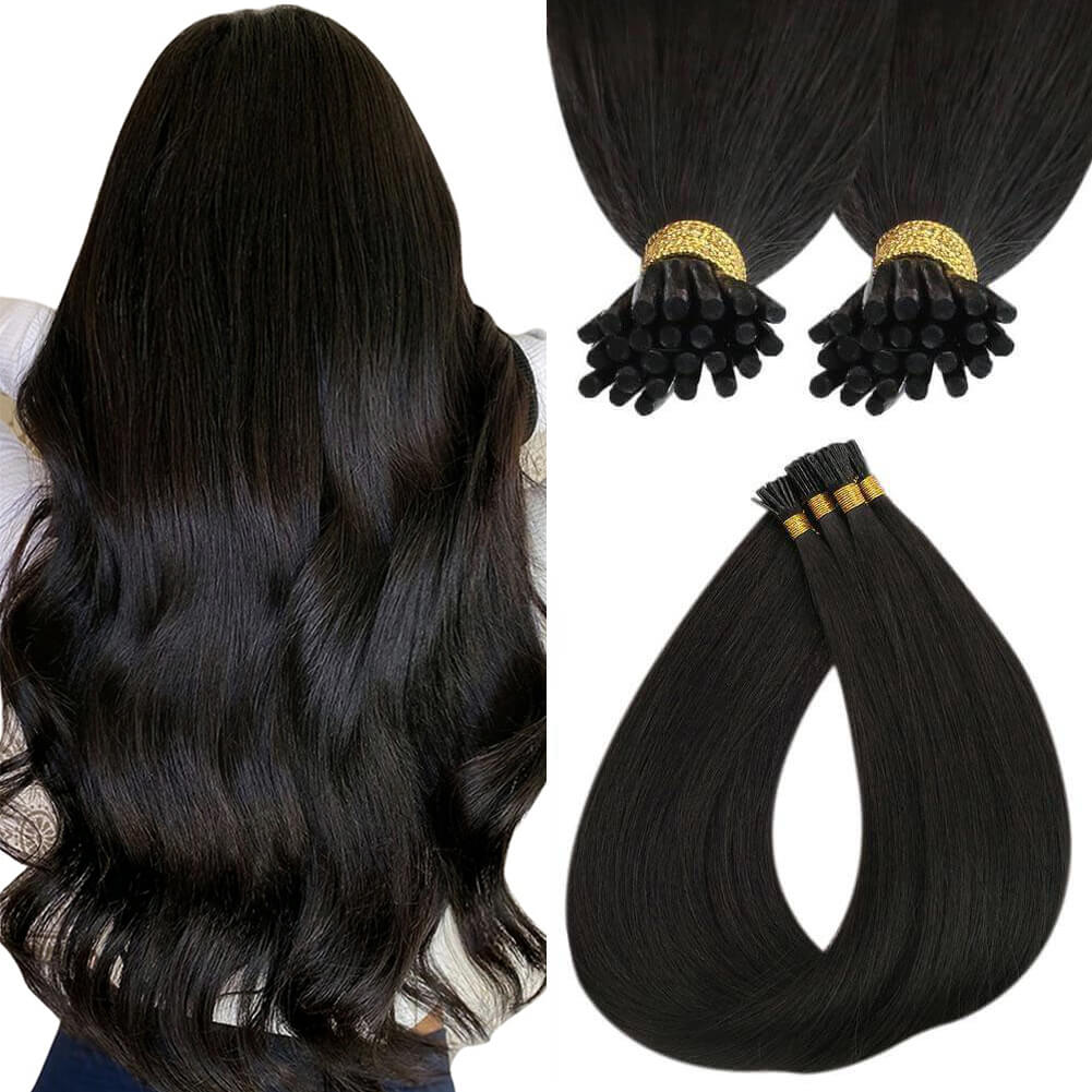 Full Shine I Tip Hair Extensions 100% Virgin Human Hair Off Black (#1B)