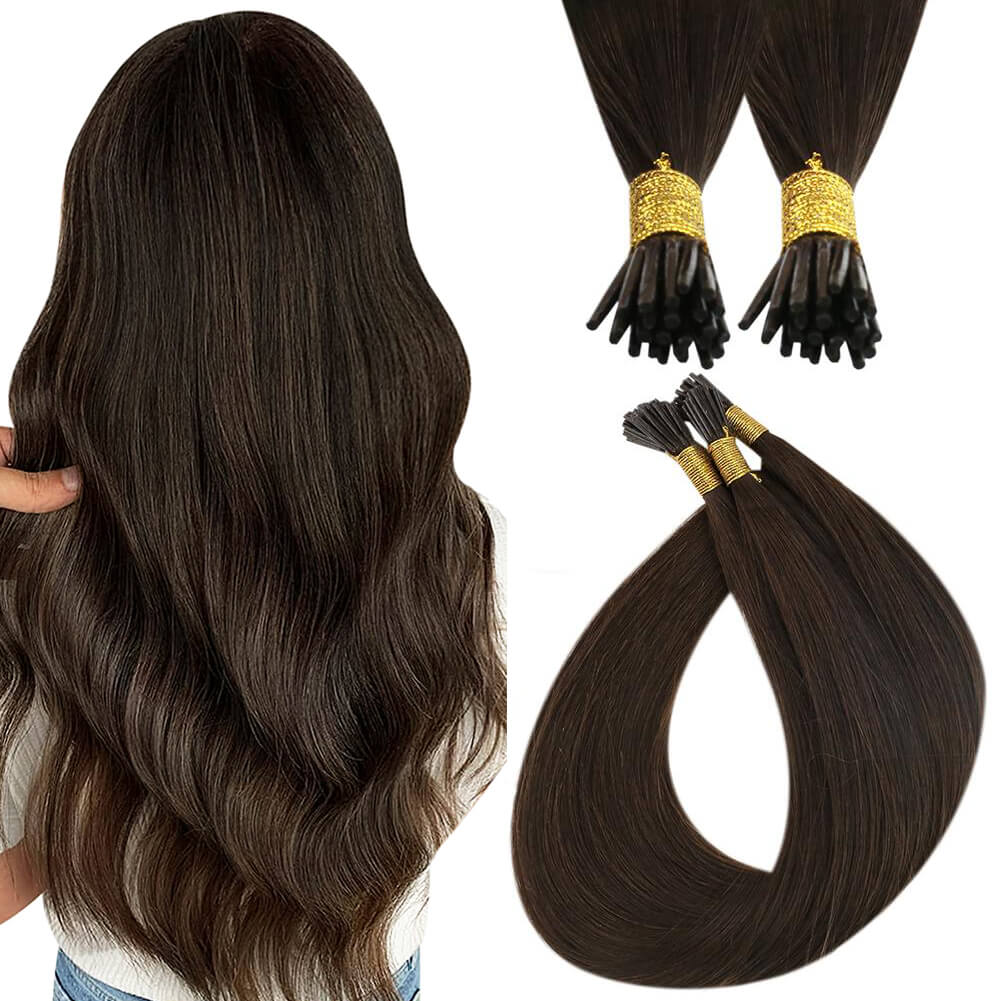 Full Shine I Tip Hair Extensions 100% Virgin Human Hair Darkest Brown (#2)