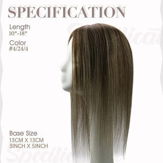 Full Shine Lace Human Hair Topper Piece 13cm*13cm For Women Balayage #4/24/4