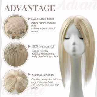 Full Shine Lace Human Hair Wig Toppers 13cm*13cm For Women Hair Loss Highlights Color 18/613