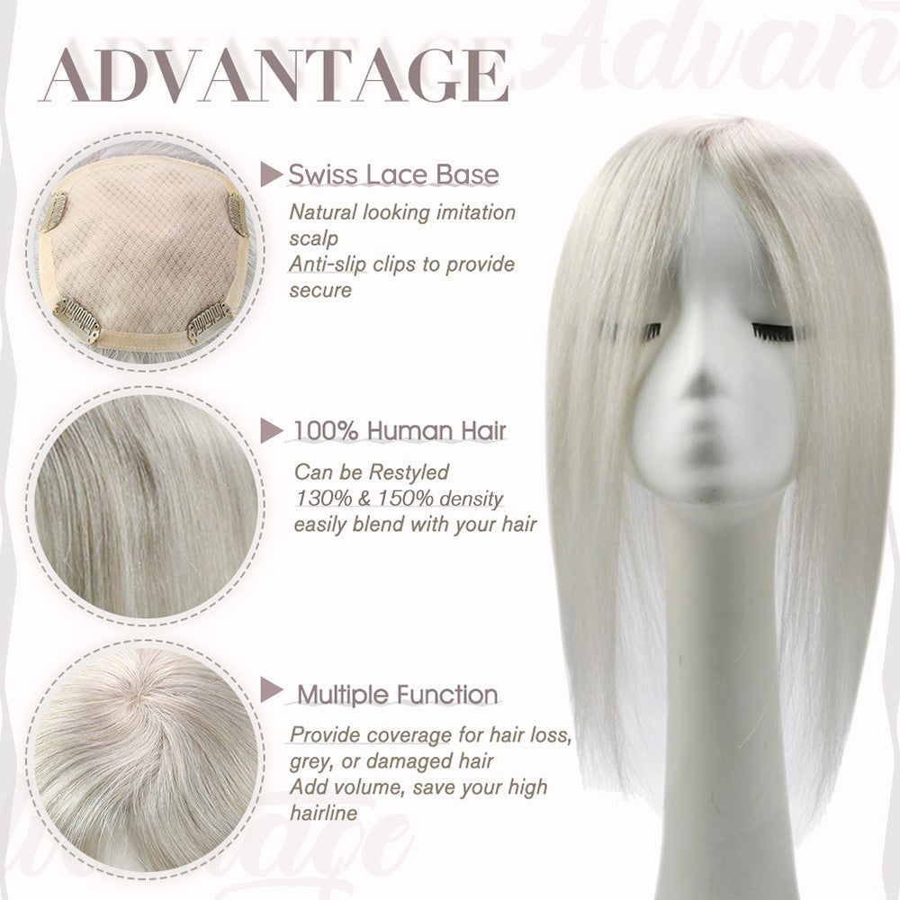 Full Shine Lace Human Hair Toppers 13cm*13cm For Women #1000 Ice Blonde
